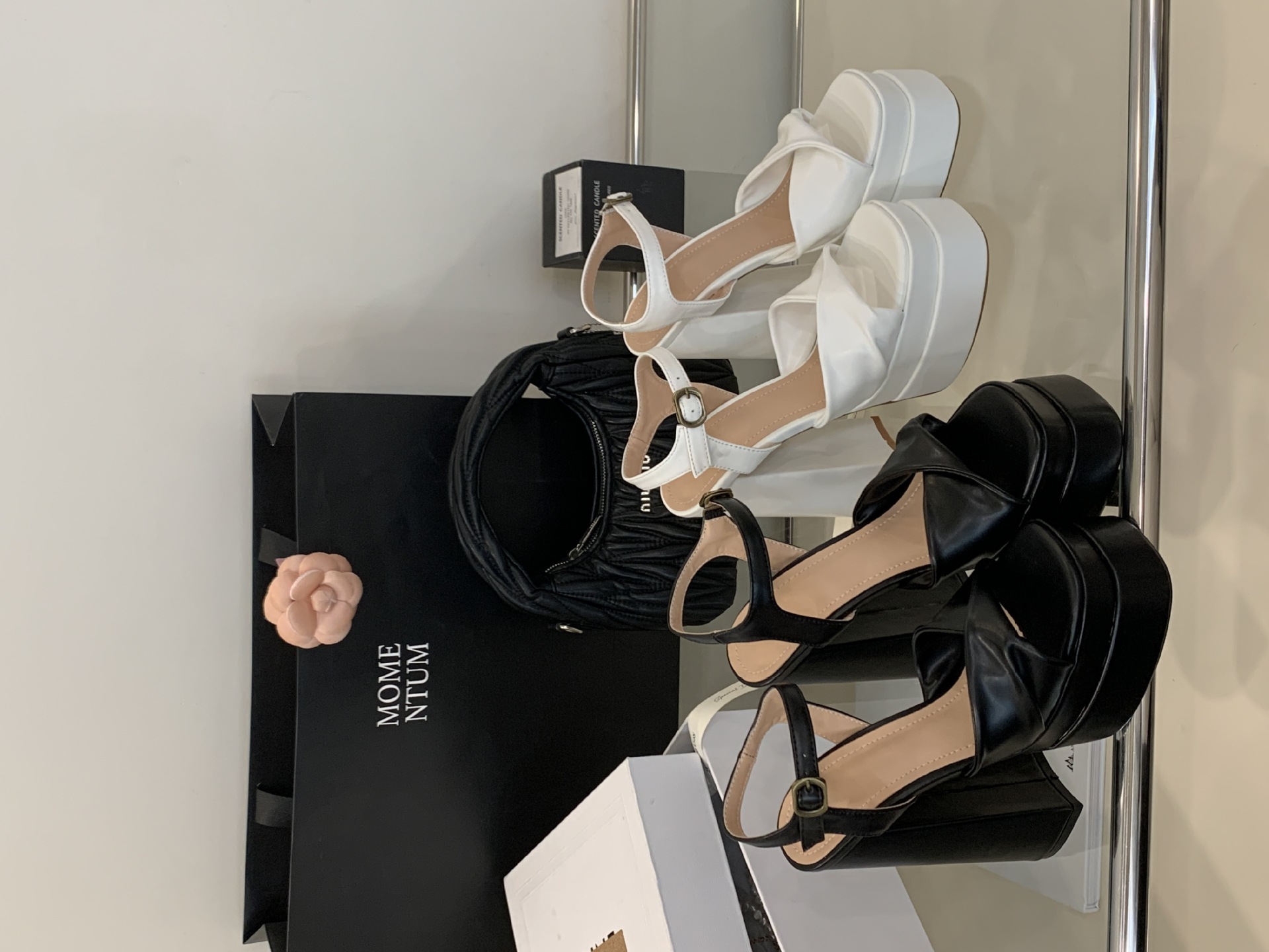 Sandal cao gót nữ quai ngang mũi vuông đế dày chống nước, gót siêu cao 9 cm — Màu đen chi tiết 17