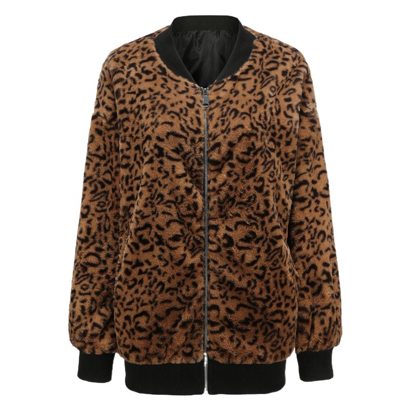 Abrigo de Piel Sintética con Estampado de Leopardo para Mujer de Piel Sintética con Cierre para Otoño e Invierno image 1