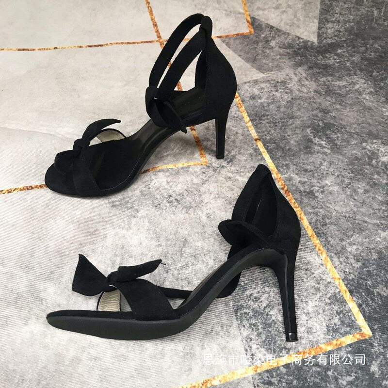 Black and White Off-Size Sandals with Bow Straps and Sexy Stiletto Heels for Black Nightclub Workers