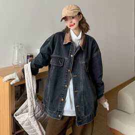 胖显瘦复古牛仔外套女秋冬款外穿潮百搭宽松港风夹克上衣服