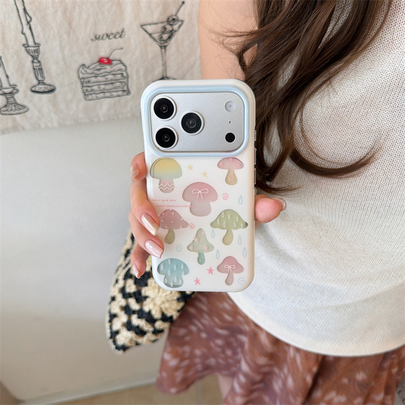 Transparent Water Drop Colorful Mushroom Stand Suitable for Iphone17 Apple 16Promax/15/14 Phone Case with Personality Transparent Water Drop Colorful Mushroom Stand Suitable for Iphone17 Apple 16Promax/15/14 Phone Case with Personality