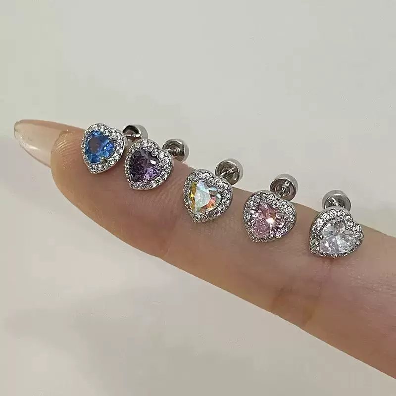 「甜蜜心情」爆闪爱心满钻耳钉耳骨钉轻奢甜美感高级小众时尚耳饰