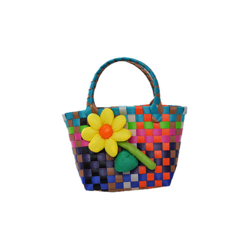 Children's Day Gift Blue Color Woven Vegetable Basket Bag Hand-held Basket Cartoon DIY Gift
