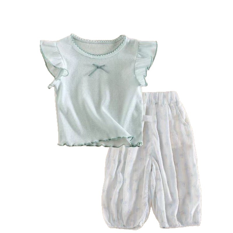 Girls Summer Suit 2025 New Baby Short-Sleeved T-Shirt Tops Baby Summer Light Anti-Mosquito Pants Loose Pants