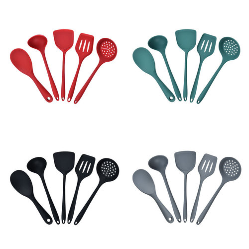 Silicone spatula and spoon 5-piece set long handle non-stick pot silicone spatula temperature-resistant food grade silicone kitchenware set wholesale