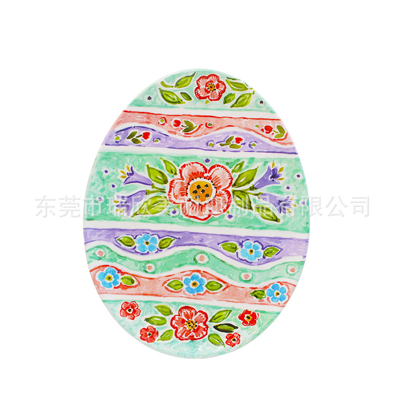 Amazon Easter Party Anti-Fall Egg-Shaped Melamine Dinner Plate Creative Decal Logo Underglaze Color Dinner Plate Cutlery Plate
