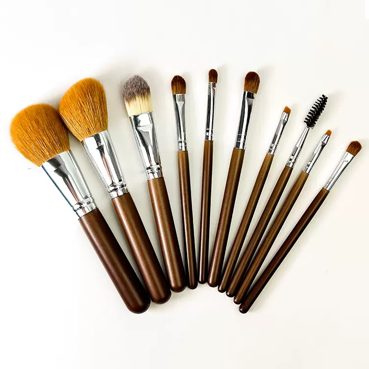 金弦木柄羊毛化妆刷10支套动物毛专业套刷散粉刷腮红刷眼影定妆