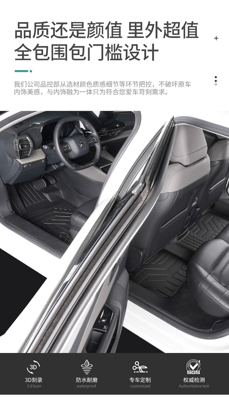 Specialized 21-25 Model Citroën Versailles C5X Full Surround Floor Mats with Decorative Trim and Threshold Protection Tpe Car Floor Mats