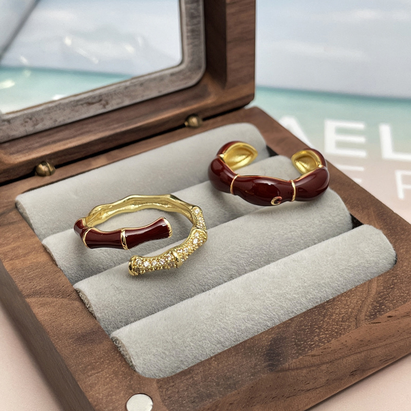 Fashion Retro Sweet Cool All-match French Simple Red Bamboo Adjustable Ring Women's Finger Ring Cold Style Accessories