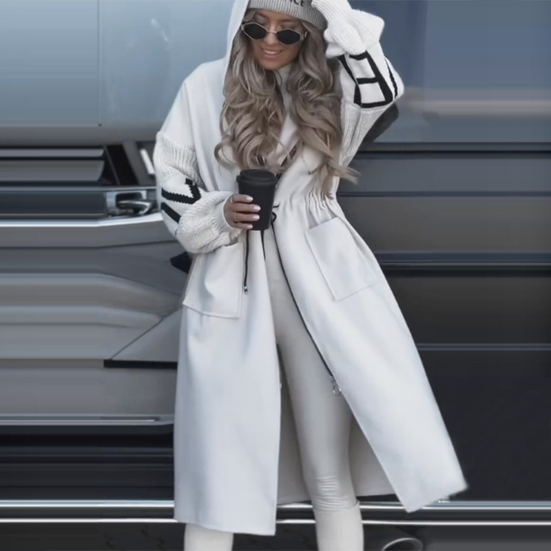 Amazon's 2026 Autumn and Winter New Cross-Border European and American Fashion Foreign Trade Women's Casual Hooded Long Patchwork Jacket