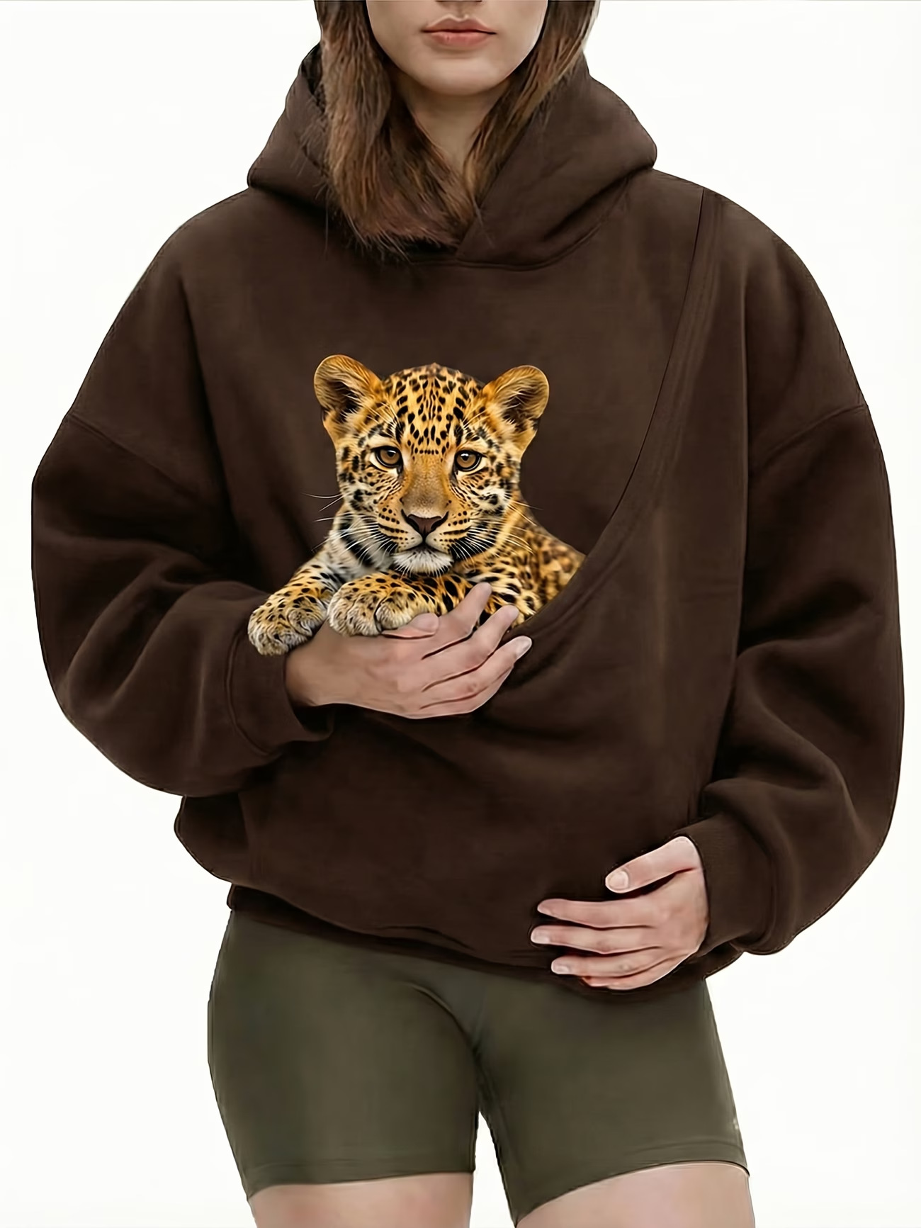 Women's Loose Casual Pullover Hoodie With Pet Pouch For Spring_voghion.com