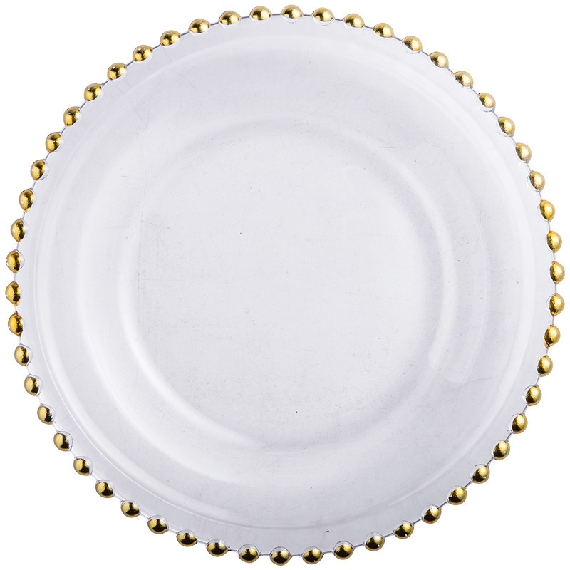 Platos de vidrio de perlas de oro, platos de comedor caseros de alto valor, platos de frutas, platos de filete, decoraciones de alto nivel, viento image 6