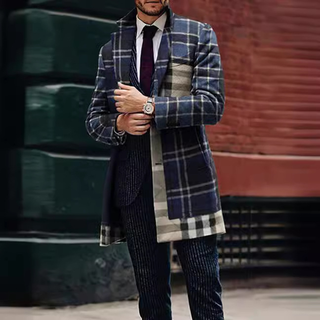 Comercio exterior europeo y americano 2025 otoño e invierno nuevo estilo de los hombres de lana cuello alto abrigo de longitud media bolsillo moda abrigo cómodo hombres