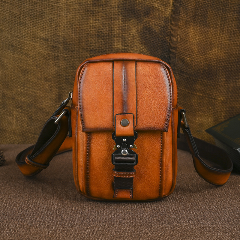 2026 New Style Cowhide Genuine Leather Men's Vertical Retro Fashion Versatile Commuter Crossbody Bag Casual Small Bag Shoulder Bag