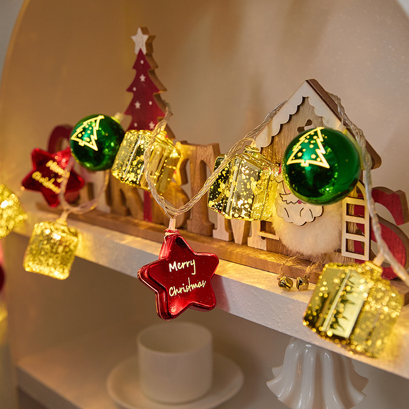LED árbol de Navidad cadena de luces Papá Noel muñeco de nieve lámpara decorativa galvanizado batería de pentaco pequeña lámpara de color lámpara intermitente