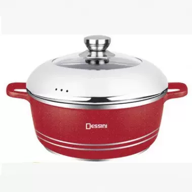 Dessini40CM红色酒红黑色麦饭石汤锅炖锅不粘锅铝锅咖喱套装锅具