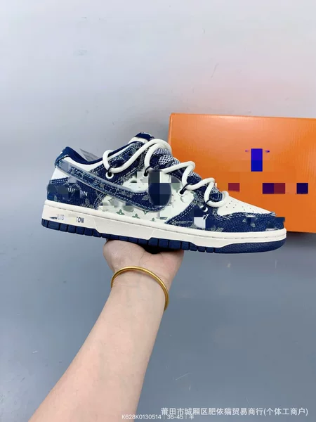 Putian Dunk Low Collaboration Sneakers Aj1 Washed Denim Unisex Lace-Up Retro Sports Casual Skate Shoes