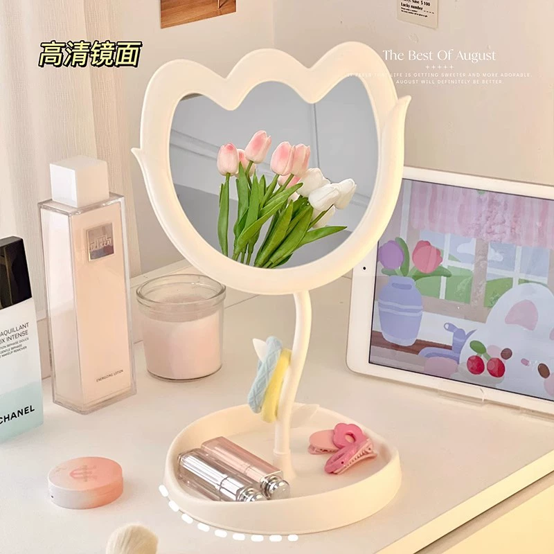Цветочное зеркало для макияжа Tulip, настольное пластиковое одноцветное вращающееся зеркало, студент, основание, красота макияжа, зеркало принцесса макияжа