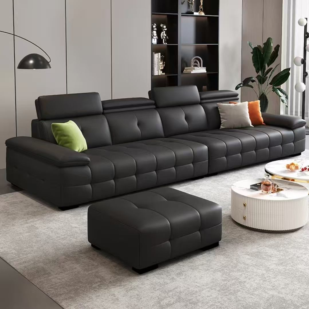 Sofa New Style Simple Modern Leather Sofa Light Luxury Italian Minimalist Living Room Small Apartment Leather Art Straight Row