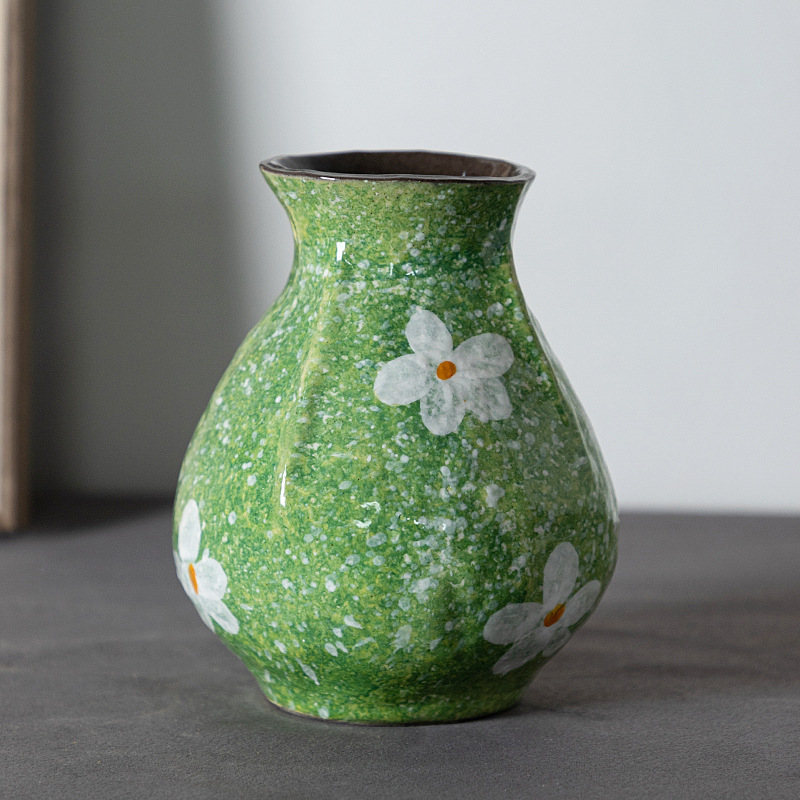 景徳鎮セラミック花瓶手描きグリーン磁器花瓶水耕フラワーアレンジメントリビングルームデスクトップ B&B 装飾花瓶装飾品|undefined