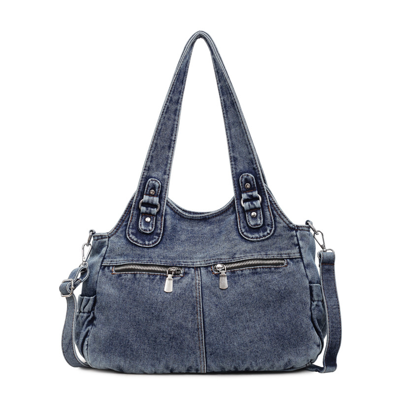 Bolso de denim para mujeres 2026 nueva moda multibolsillo de hombro tote de gran capacidad de transporte de mano mochila
