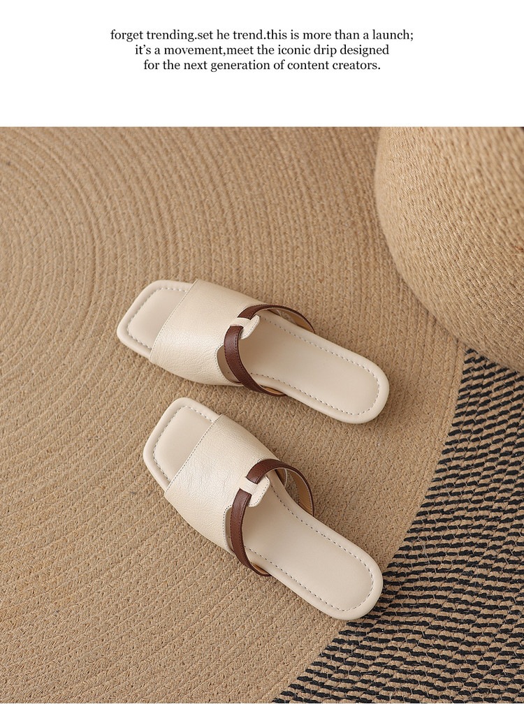 Dép sandal nữ xỏ ngón đế bệt phối màu hở mũi thời trang — màu trắng ngà, màu mơ chi tiết 13