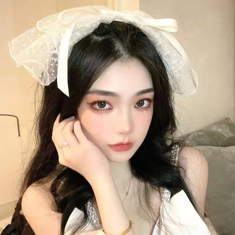 白いレースの頭の糸の大きい蝶結びのヘアピンのトップクリップの後頭部のクリップの森系の超仙のヘアピンの糸の髪飾りの女性|undefined