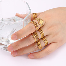 跨境欧美皇冠钛钢戒指女不掉色小众高级感不锈钢18k开口戒指批发