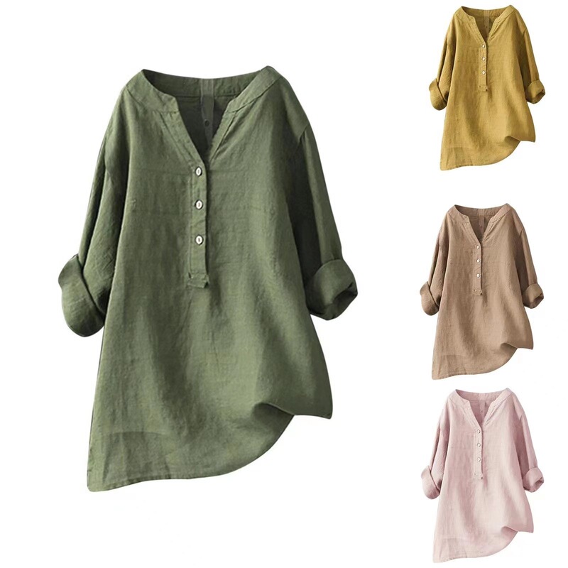2026 New Spring and Summer Women's Cotton and Linen Loose Casual Stand-Up Collar Tops Shirts Women's Designer Shirts Women's Spring 2026 New Spring and Summer Women's Cotton and Linen Loose Casual Stand-Up Collar Tops Shirts Women's Designer Shirts Women's Spring