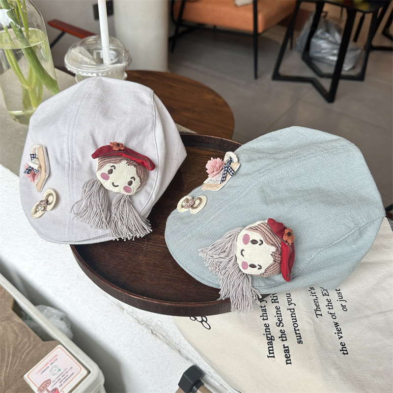 Original Little Girl Ultra-Thin Tencel Linen Forward Cap Women's Japanese Style DIY Cartoon Face-Showing Small Sunshade Duck Tongue Beret