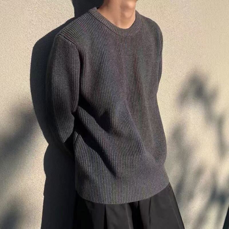 马家四角秋冬男士宽松圆领针织衫纯色保暖休闲英伦毛衣外贸衣服|undefined