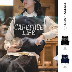 Maden Workwear Couple Academic Style Knit Vests Backless Tops Round Neck Hooded Sweaters Sleeveless Overlap Top Spring New