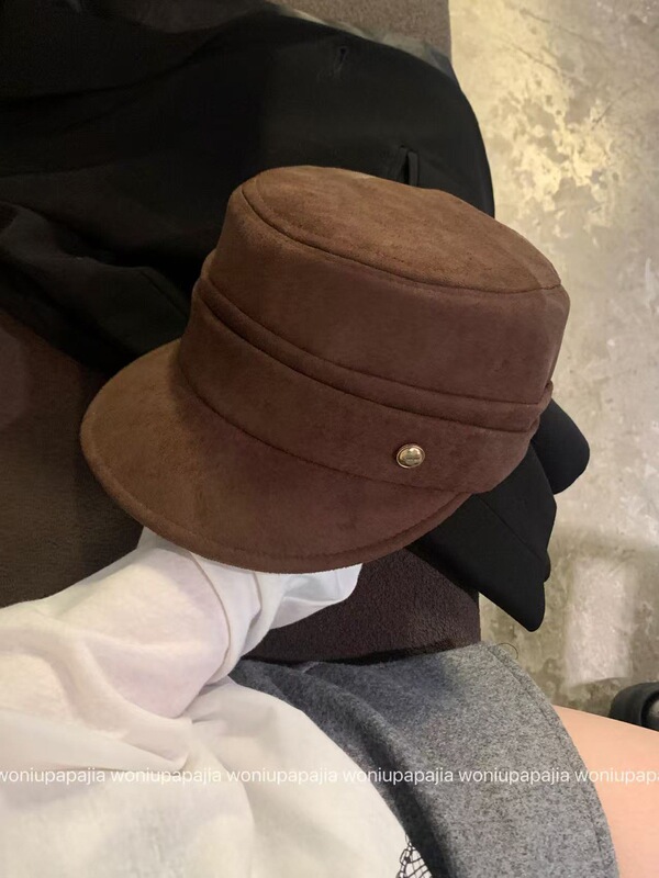 语兰2025款 美拉德覆古咖色贝雷帽女秋冬麂皮绒平顶马术帽报童帽|undefined