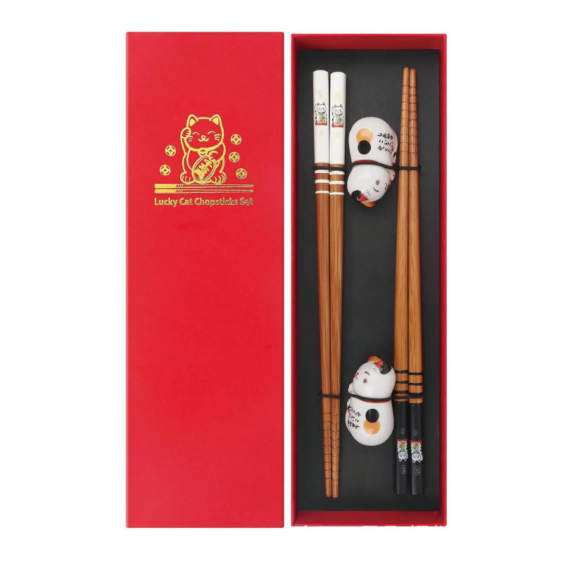 흑백 수제 말아올린 행운의 고양이 빨간색 선물 상자