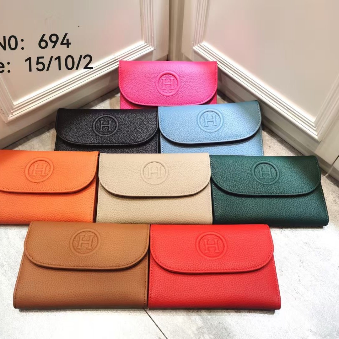 真皮多卡位钱包中夹短款钱包韩版新款薄款H头层牛皮荔枝纹小钱夹