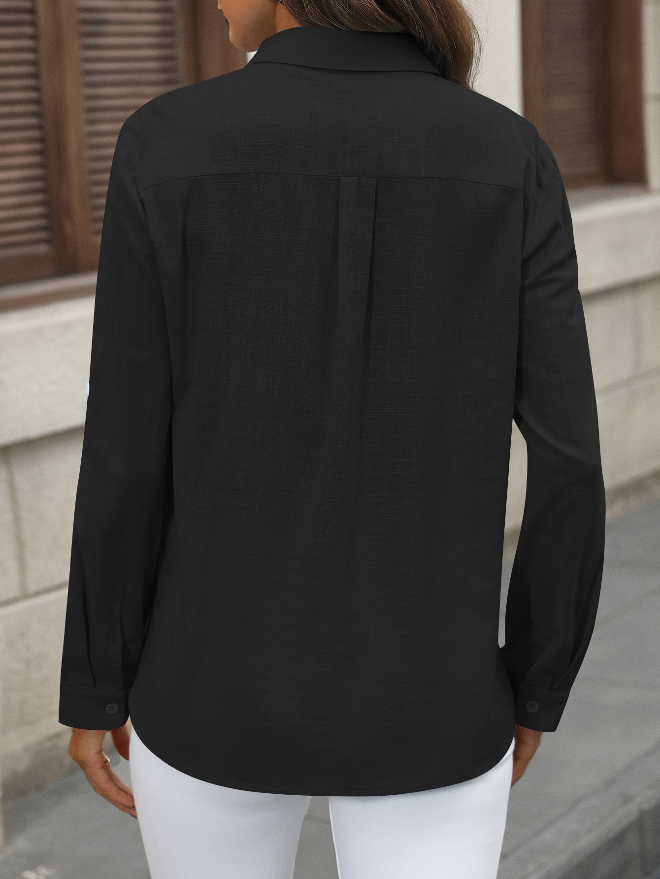 227g Weight Long Sleeve Sleeve Length Single Breasted Placket Type Regular Sleeve Sleeve Type Cotton Fabric Type Regular Top Length Blouse Tops Type Holiday Occasion Shirt Collar Neckline Comfort Function Loose Fit Type Solid Color Pattern Summer Season Women's Gender Vacation, Simple Style Style Wholesale Women's Vacation Simple Style Solid Color Long Sleeve Blouses 7