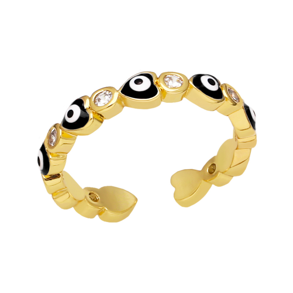 Fashion Devilu0027S Eye Heart Shape Copper Open Ring Plating Inlay Zircon Copper Rings