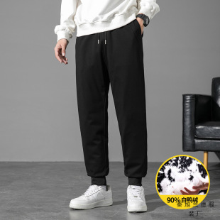 90 white duck down pants men's winter warm loose ankle-tied casual pants solid color simple all-match knitted trousers