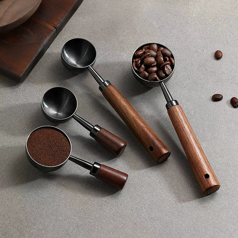 Трансграничная мерная ложка для кофейных зерен из нержавеющей стали 304, 15 мл, 30 мл, ручка из ореха, ложка для кофейного порошка, мерная ложка для выпечки