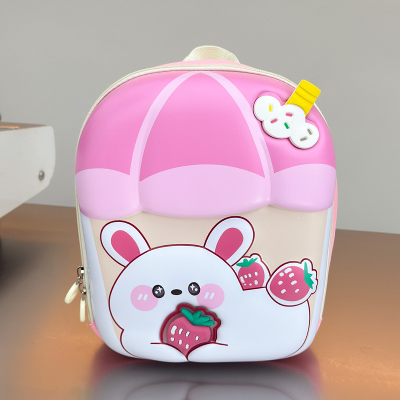 Caricatura lindo conejo, mochila para niños y niñas, taza de té de leche, mochila para bebés, nueva mochila para niños con cáscara de huevo