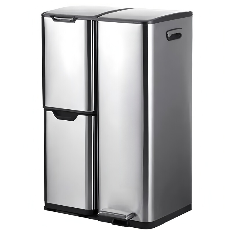 3-Compartment 60-Liter Large Capacity Sorting Trash Can for Home Kitchen, Separating Dry and Wet Waste, with Foot Pedal and Lid, Double-Layer Tall Bin 3-Compartment 60-Liter Large Capacity Sorting Trash Can for Home Kitchen, Separating Dry and Wet Waste, with Foot Pedal and Lid, Double-Layer Tall Bin