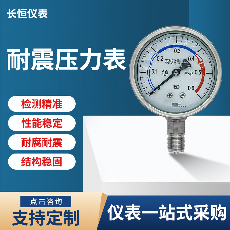 不锈钢耐震压力表YN-100充油耐震水压气压油压液压径向真空压力表
