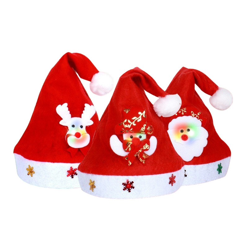 Sombreros de Navidad de dibujos animados con luces rojas, sombreros de Navidad para niños, regalos de Navidad, decoraciones de Navidad al por mayor