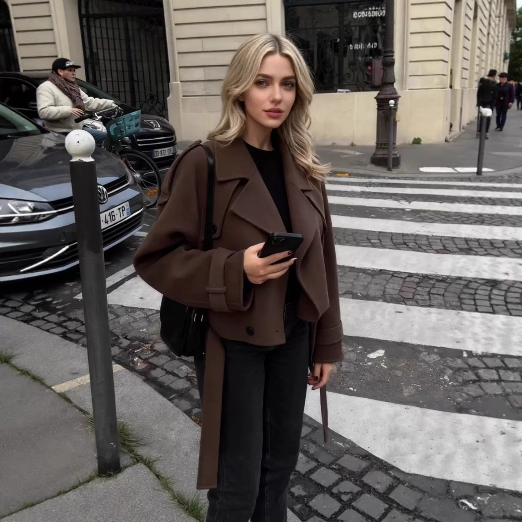 2025秋冬欧美风毛呢短款外套 双排扣收腰通勤大衣跨境女装