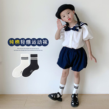 儿童袜子秋冬纯棉无骨中筒袜韩国ins黑白男童女童学生运动袜百棉
