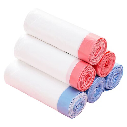 Automatic closure drawstring plastic bag for household use, thickened kitchen disposable large size rope-through plastic garbage bag