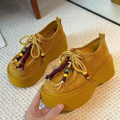 韩系厚底增高单鞋女2025年早秋新款时尚百搭小个子全包系带博肯鞋