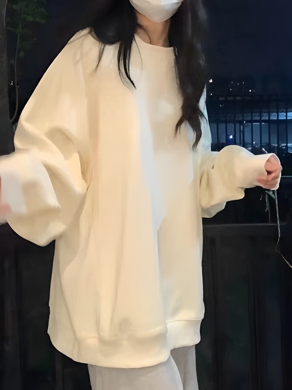 2025新款纯色卫衣女秋季oversize薄款圆领初中高中学生长袖上衣|undefined
