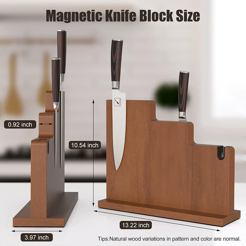 Двусторонний магнитный держатель для ножей из цельного дерева, универсальная кухонная стойка для хранения ножей, стеллаж для хранения ножей без перфорации, стеллаж для дисплея