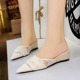 599-28 French Fashion Slippers for Women, Lace Mesh, Pointed Point, Shallow Mouth, One Step Stepping, Slope Style, Outerwear, Half Dragged, Female